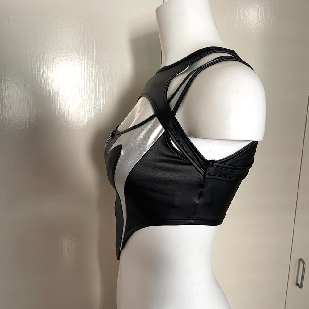 NWT Shein Reflective Sexy Zipp crop Corset Top Rave Club Festival - Picture 3 of 9